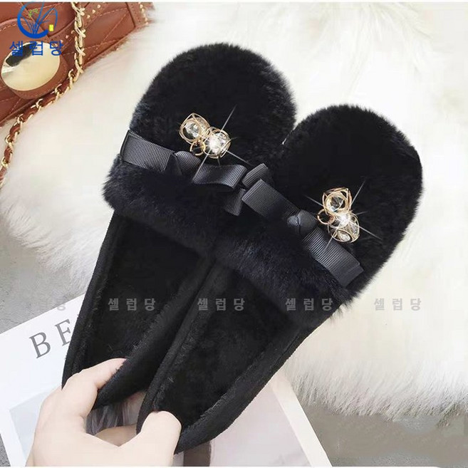 셀럽당 털신발 여자 겨울 로퍼 기모 보온 통굽 면화