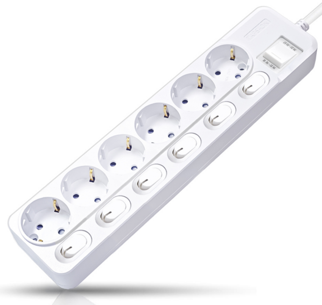 개별스위치+과부하차단 KC인증 접지 2800W 절전 콘센트 6구 멀티탭, 1개, 화이트(화이트스위치), 3m