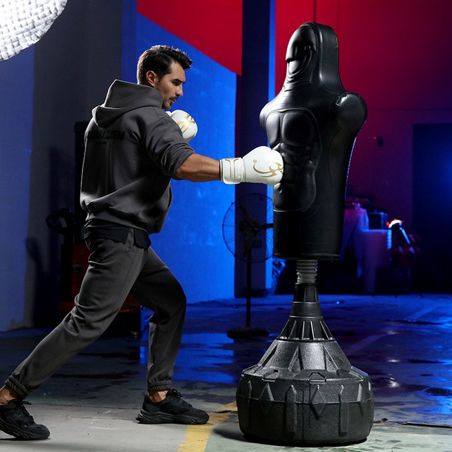 사람모양 샌드백 복싱 펀치백 성인용 겨루기 스파링, 블랙 레더 추상 인간 샌드백