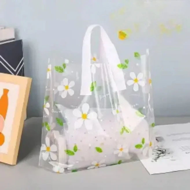 50pcs 0.14mm 두꺼운 해바라기 패턴 비닐 봉투 화장품 휴대용 쇼핑 가방 의류 매장 선물, 02 40x30x8cm, 19 style  18