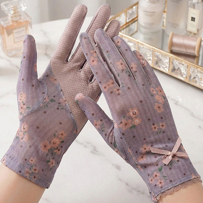 여성 여름 망사 얇은 운전 봄 가을 메쉬 레이스 터치 등산 쿨 예쁜 패션 uv차단 자외선차단 장갑 플라워 메쉬, 1개, 퍼플