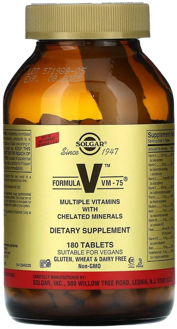 솔가 Formula V VM-75 킬레이트화 미네랄 함유 종합비타민 180정, 1개 - 쿠팡