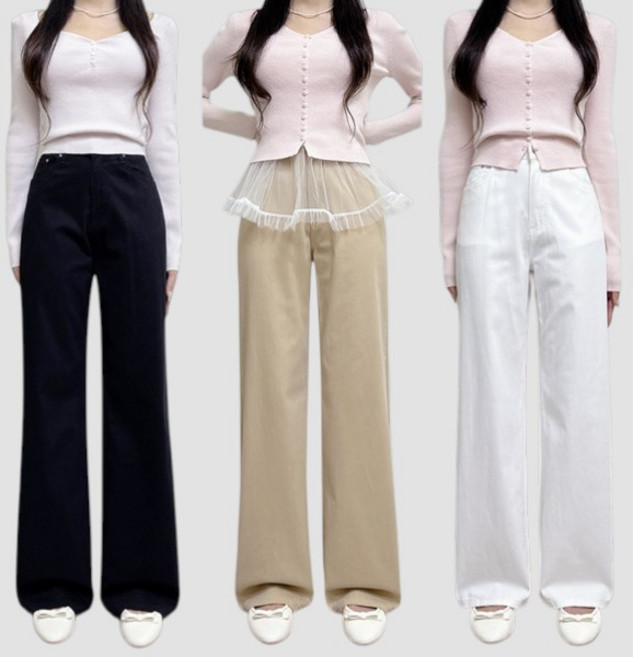 제이엠스타일 [숏 롱/ S~2XL] 봄~여름~가을~ 실크같이 부드럽고 가벼운 착용감 여성 스판 세미 와이드 팬츠 여자 빅사이즈 일자 면바지 키작녀 키큰녀 청바지