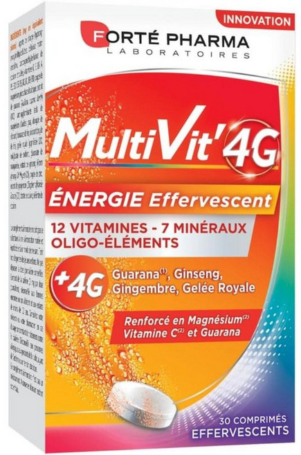 프랑스 포르테 파마 Forte Pharma Multivit' 4G Effervescent 에너자이징 바이탈리티 4G 발포정, 3개, 30정