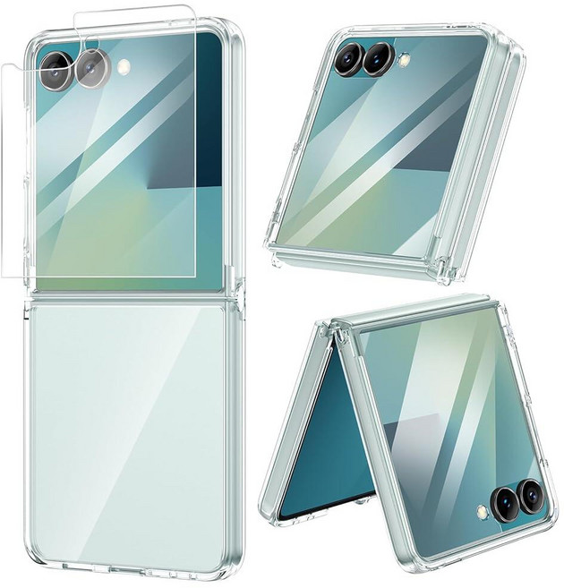 VEGO 삼성 갤럭시 Z 플립 7 케이스 액정보호필름 포함 TPU 크리스탈 안티 옐로우 & 울트라 슬림 무선 충전 스프레이 페인트 범퍼 보호 폰 커버 플립 7용 (7FE용이