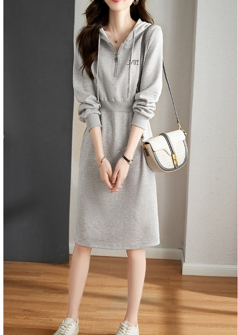 베루라 허리밴딩후드원피스 반집업긴팔미디원피스 헤일락후드원피스