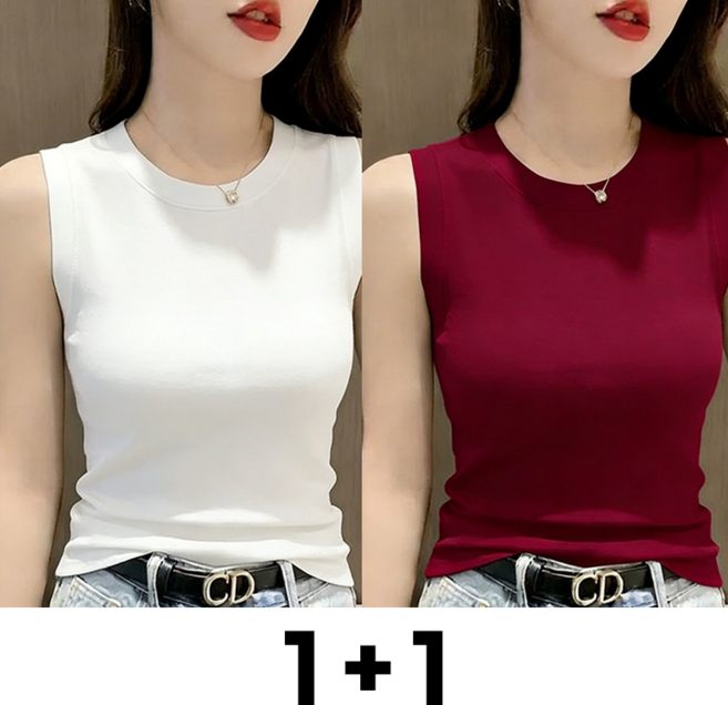 메인워크 1+1 중년 여성 빅사이즈 민소매 티셔츠 여름 엄마룩 냉장고 모달 나시 이너웨어 캐주얼 솔리드 베이직 슬림핏 솔리드 상의 2매입