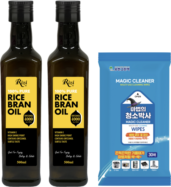 리지 100% 순수 프리미엄 미강유 프리미엄 500ml + 마법의청소박사(30매), 2개
