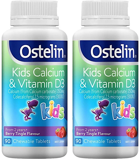 Ostelin Kids Calcium & Vitamin D3 오스텔린 키드 칼슘 앤 비타민 D3 90타블렛 2팩, 2개, 90정 - 쿠팡