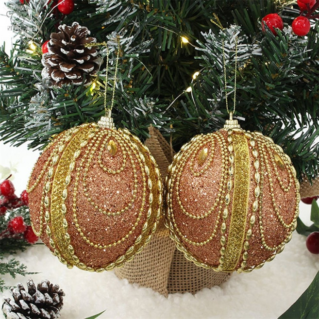 리치점빵 크리스마스 트리 글리터 로즈골드 보석 볼장식 2p (10cm) 크리스마스츄리 트리전구