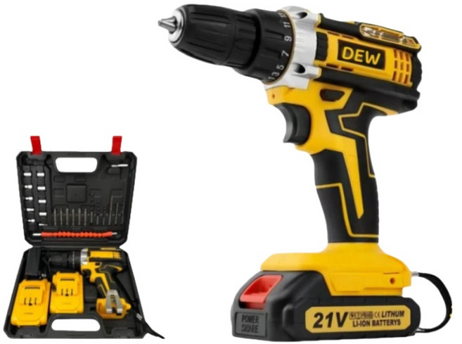DEW 充電電鑽 21V小型家用電鑽, 1個, 電鑽一整組