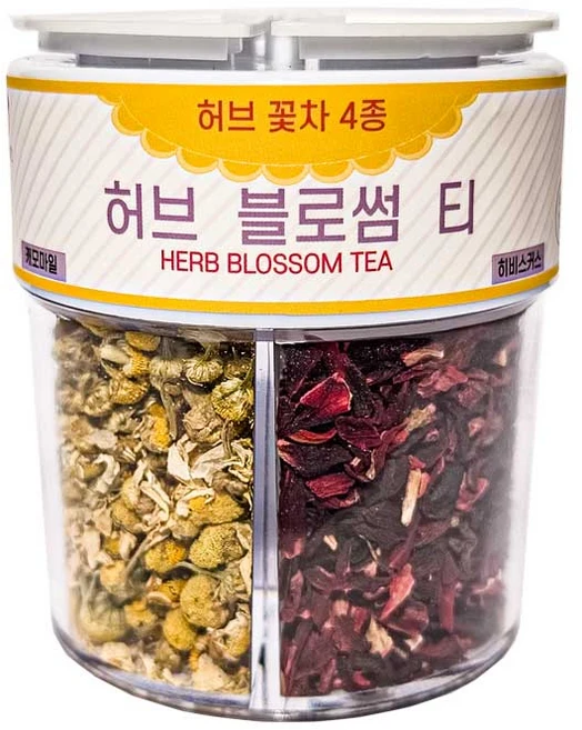 허브 블로썸 티 (허브 꽃 차) 4종 /(캐모마일 히비스커스 라벤더 로즈플라워)/ 간편한 케이스 똑딱이, 1개, 4개입, 15g - 쿠팡