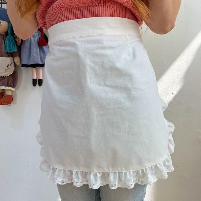 소소수 프릴 허리 앞치마 레이스 광목 천아트 반제품 미니 카페 공방 앞치마, 1개