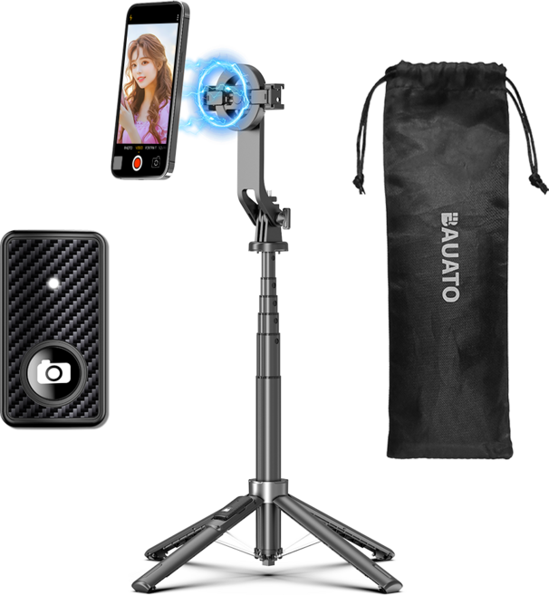 바우아토 락모즈 맥세이프 미니 초경량 광각 촬영 모드 원터치 블루투스 사각 지지 셀카봉 삼각대, D-B-0376, 블랙, 1개