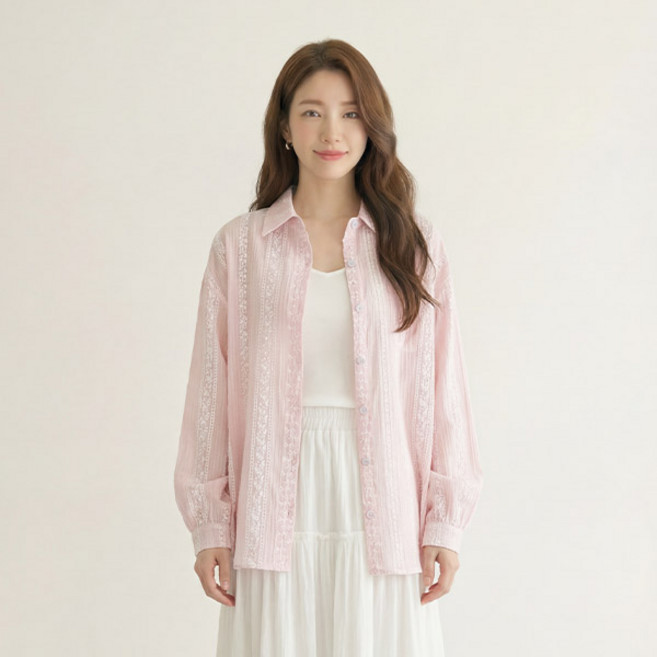 드마엘 블룸 파스텔톤 레이스 얇은 여성 긴팔셔츠(3color)+델로나