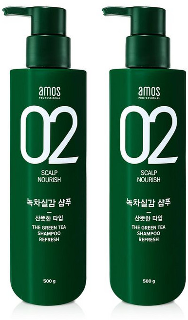 아모스 녹차실감 지성두피 프레쉬 샴푸, 500g, 2개