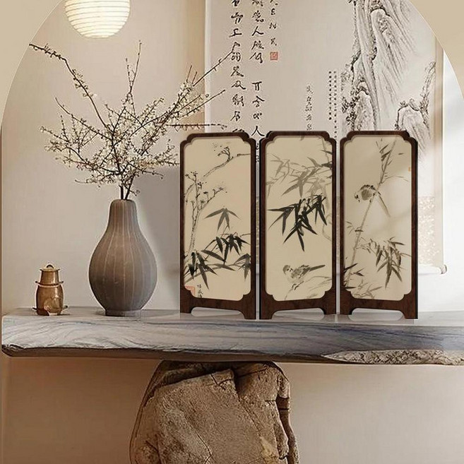 中古風墨竹小屏風桌面擺件, 竹子款