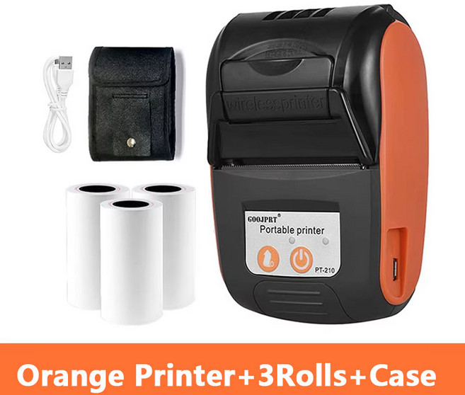 GOOJPRT PT-210 58mm 미니 휴대용 프린터 모바일 무선 블루투스 티켓 빌 POS 바코드 전화 및 PC, 06 Printer 3Rolls Case