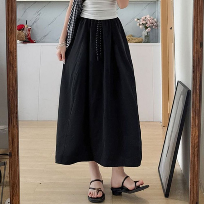 여성 여름 버블 롱스커트 밴딩 스트링 하이웨스트 벌룬 롱스커트 데일리 셔링 와이드 롱스커트 시원한 롱스커트 여름 루즈핏 긴치마