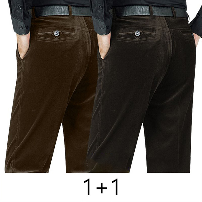 1+1 중년 남성 정장 팬츠 캐주얼 봄 가을 하이웨이스트 골덴 바지 루즈핏 프리미엄 코듀로이 팬츠 CY