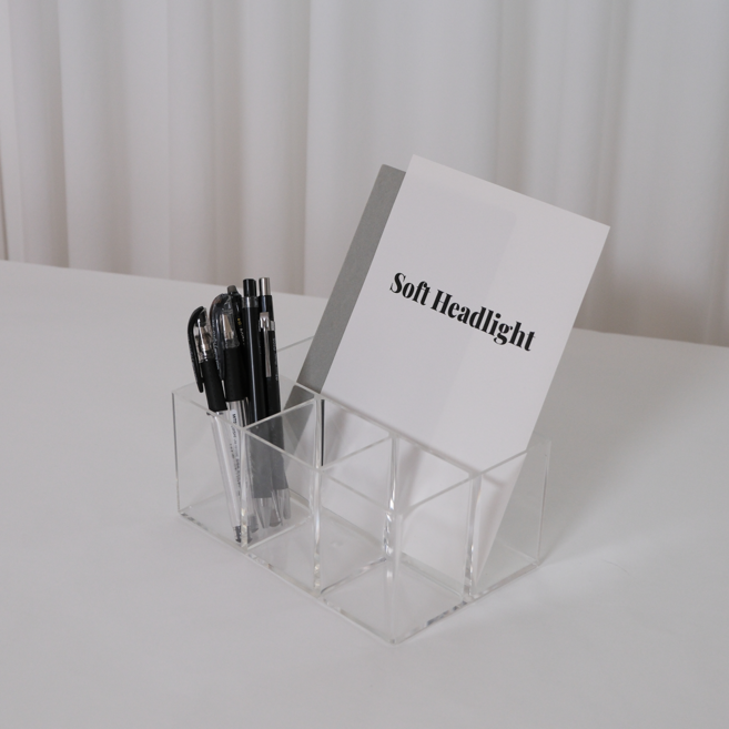 소프트헤드라이트 아크릴 연필꽂이 브러쉬 정리함 4구, 투명, 1개