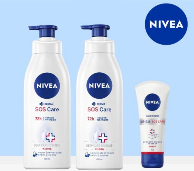 [니베아] SOS 케어 바디로션 400ml 2개 + 핸드 튜브 75ml 1개, 875ml
