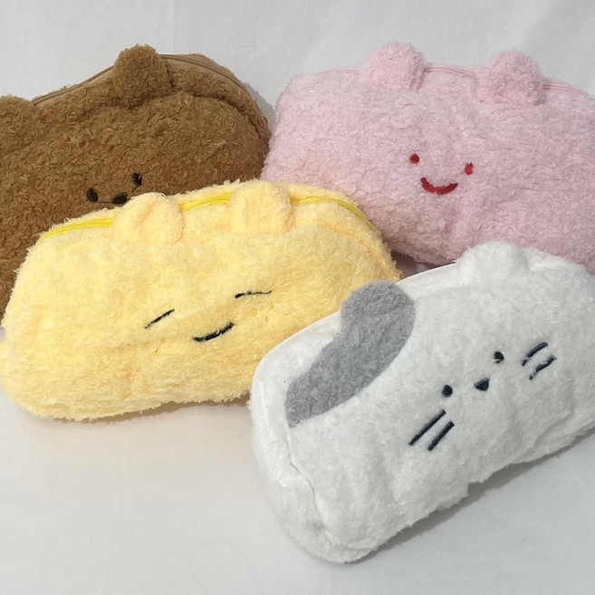 오드아이 인형 필통 파우치 동물 캐릭터 얼굴 키링 동전지갑 세트, 필통파우치만, 1개, 고양이