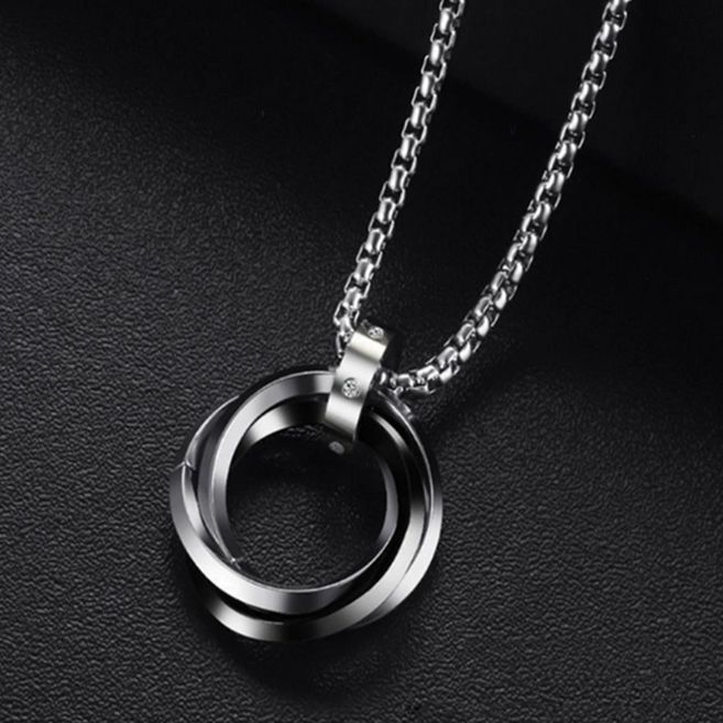 온더레브 남성 티타늄 3링 실버 행운 목걸이