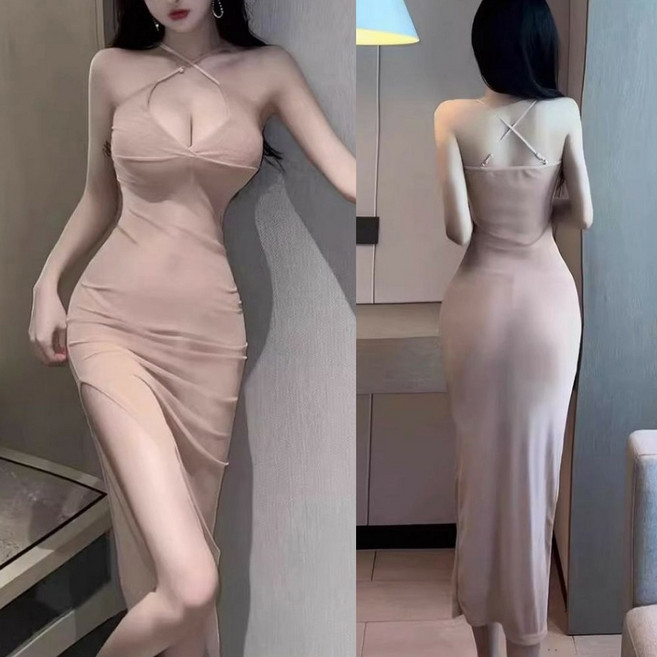 노이디제이 DJ1183 딥 브이넥 올 시스루 끈 나시 원피스