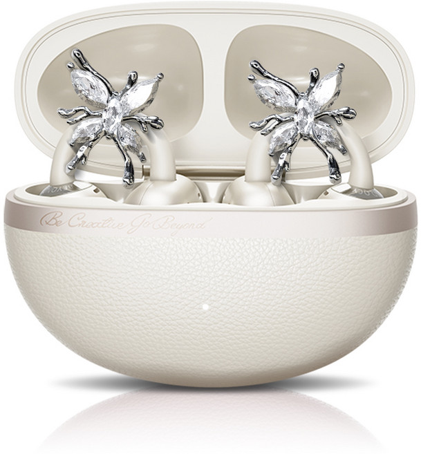 QCY 크로스 키 블루투스 이어폰 C50 CT06 + FDUCE 지르콘 앤 큐빅 버터플라이 이어폰 클립, 화이트 + 크리스탈, C50 + 페어