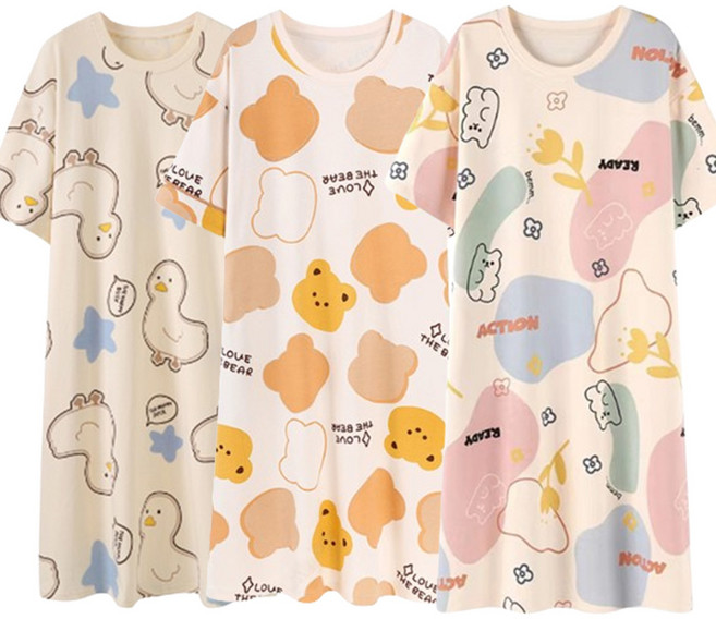 1+1+1 헬스와미 여성 원피스 잠옷 오리 곰돌이 토끼 4종 반팔 파스텔 파자마 홈웨어