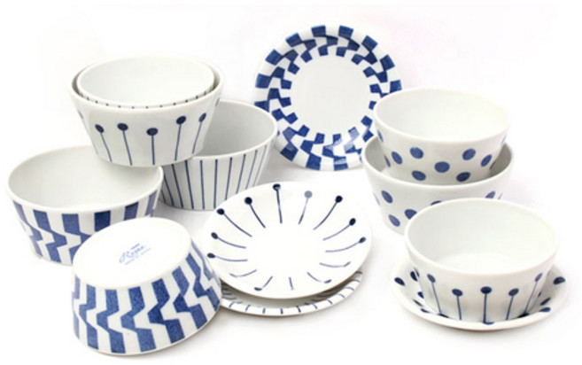 cocooning Gaumont 블루 에가와리 일본도자기 4인 4색 식탁세트, 접시4P