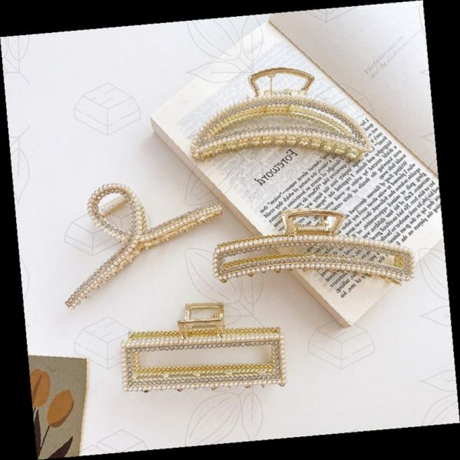 헤어집게핀 진주 큐빅 골드 메탈 올림머리 반달 아치형 헤어클립 웨딩 파티 데일리 머리핀