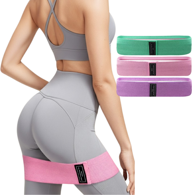 [상상건몰] 스포츠 힙 밴드 3P SET 스쿼트 근육 스트레칭 운동 레벨업 3가지 맞춤 텐션 라텍스 밴드 전용파우치증정, 1세트, 퍼플,핑크,그린