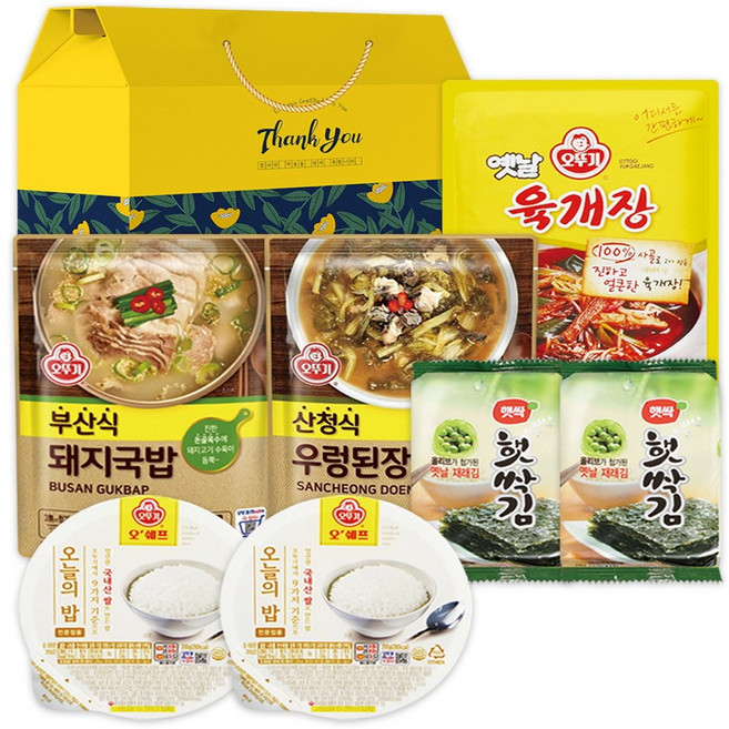 오뚜기 즉석식품 선물세트 17호 노랑상자 (즉석밥+도시락김+우렁된장국+육개장), 1개