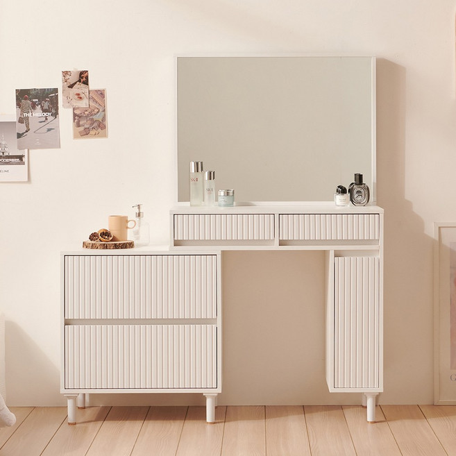 [와우할인 단독특가] 엘리오 템바보드 2단 서랍 확장형 수납 화장대 거울세트 2color, 01.스툴 선택안함, 01.템바 2단서랍 올화이트