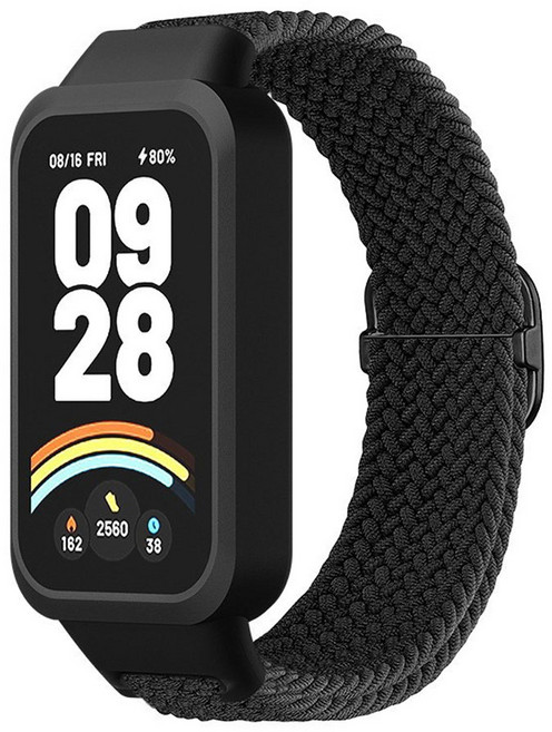 오네꼬네 샤오미 미밴드9 액티브 호환 스트랩 밴드 시계줄 브레이드 버클 루프 나일론, 1개, 블랙