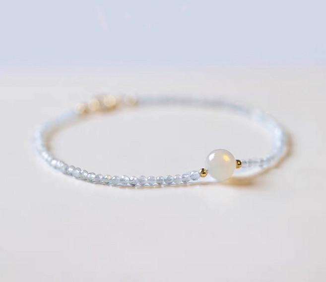 아쿠아마린 문스톤 팔찌 천연 원석 2mm 컷팅 by 리마린