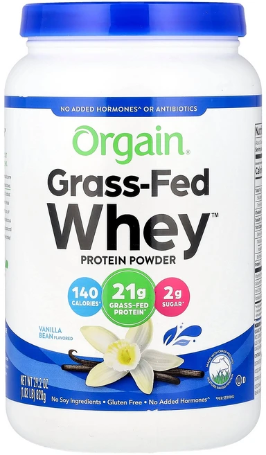 Orgain Grass-Fed Whey™ Protein Powder Vanilla Bean 1.82 lbs (828 g), Orgain, Grass-Fed Whey™ Protei, 828g, 1개 - 쿠팡