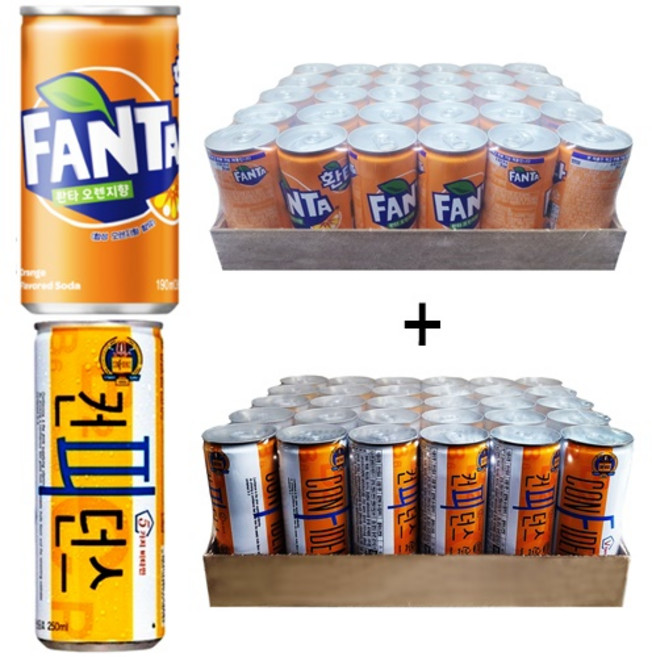 환타오렌지 190ml(30캔) + 컨피던스 250ml(30캔), 60개, 190ml