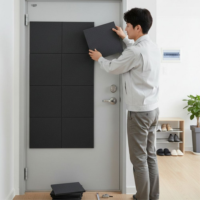 유또 접착식 실내 벽 현관문 소음 방지 방음재, 12개, 다크그레이