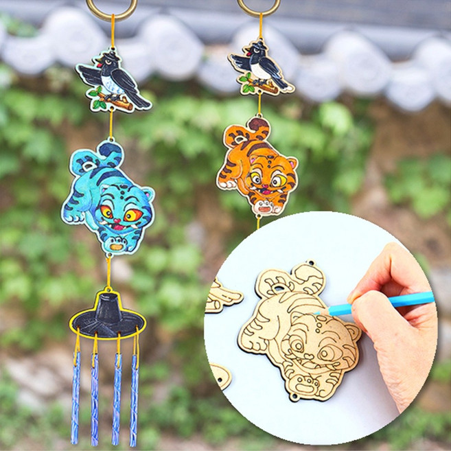 우리나라 전통 만들기 호작도 diy키트, 4세트, 색칠 전통갓 풍경