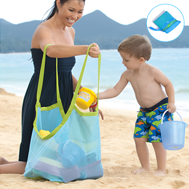 해수욕장 매쉬가방 파우치 매쉬백 물놀이가방 모래놀이 장난감 그물망 대용량, 블루