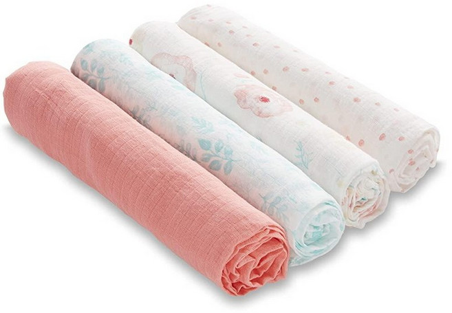Aden + anais Essentials 면 모슬린 포대기 통기성 있는 아기 담요 남아 여아 신생아 아기 및 유아에게 이상적 속싸개 부드럽고 가벼운 랩 4팩, 만개