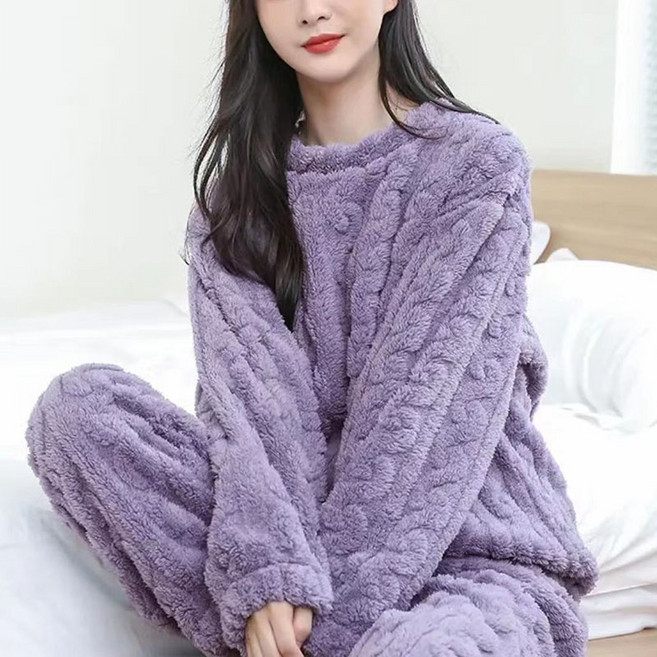 JUSTFEELING 여성잠옷 세트 극세사 따뜻한 실내복 겨울잠옷 빅사이즈 L-5XL옵션 코럴 파자마 상하투피스 홈웨어 심플 커플룩 보온 파자마 상하세트