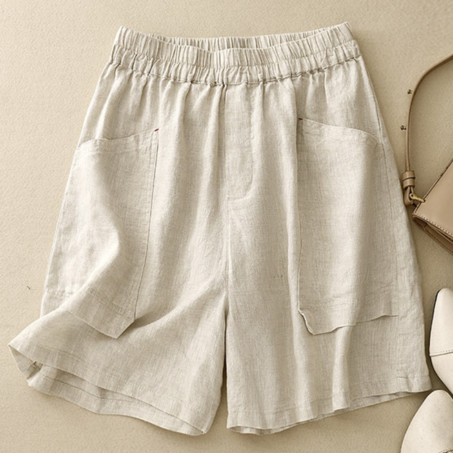 플랜앤유 여성 포켓 데일리 편한 린넨 밴딩 반바지 여름 와이드 데일리 숏 팬츠