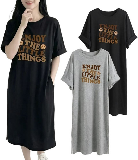 에브리포유 여성 반팔 원피스 우유실크 원마일웨어 미디원피스 2종 세트