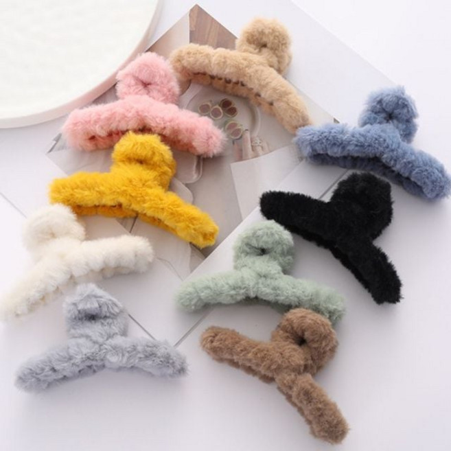 9컬러 토끼털 집게핀 뽀글이 페이크퍼 반묶음 집게핀 knk+057wo