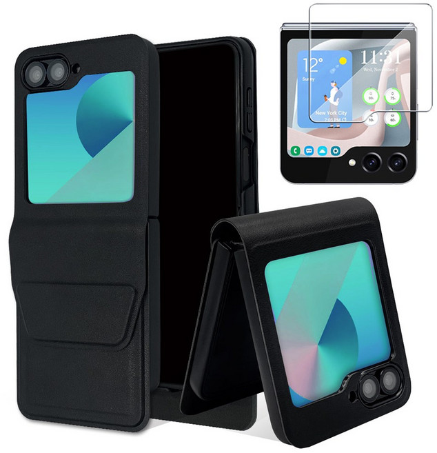 카드지갑 Z플립 블랙 수트 다이어리 케이스+강화유리필름