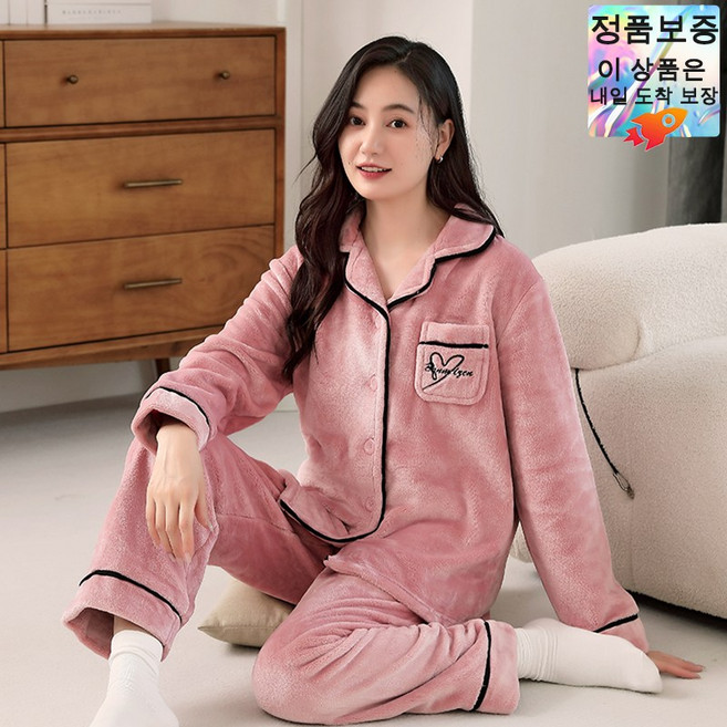 KUKEE 여상 극세사 수면 잠옷 소프트 홈웨어 겨울 여상용 잠옷 세트 YF-34